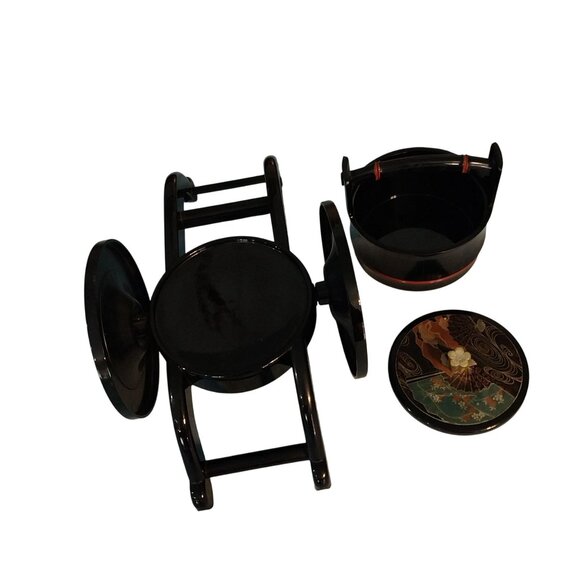 Japanese Rickshaw Carriage 3pc Jewelry Box Tea Caddy Or Serving Dish - Picture 7 of 9